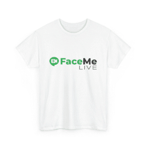 FaceMe Live white T-shirt with the FaceMe Live logo