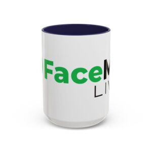 FaceMe Live 15oz coffee mug with the FaceMe Live logo