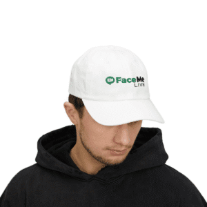 White FaceMe Live cap with the FaceMe Live logo